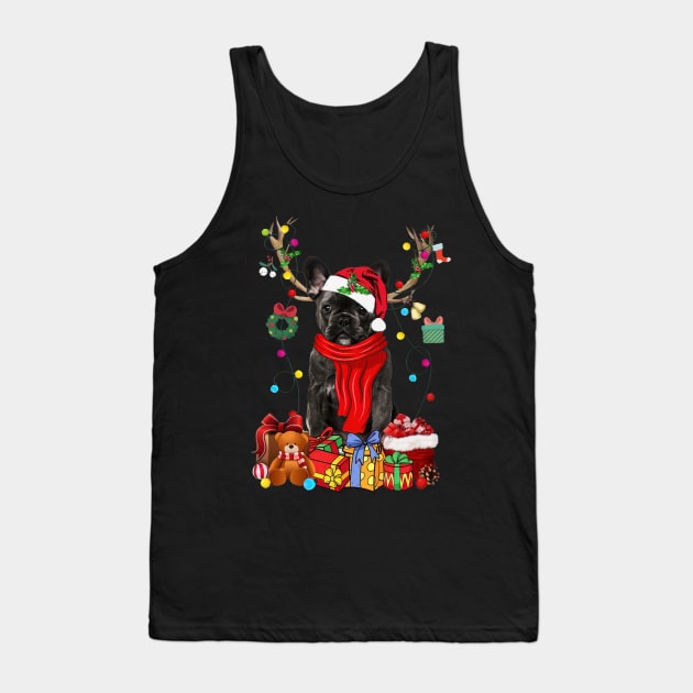 French Bulldog Reindeer Xmas Lights Merry Christmas Tank Top by cogemma.art